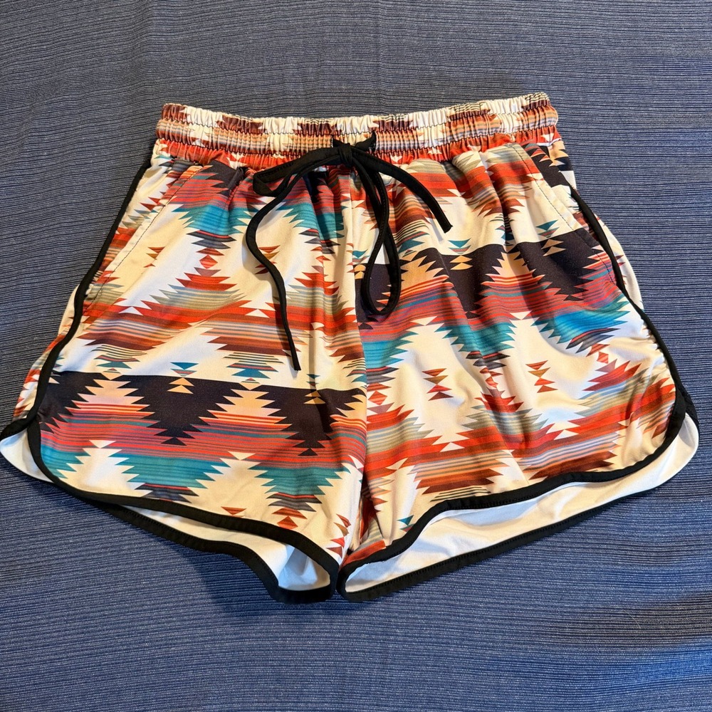 Sterling Kreek Womens Southwestern Geometric Print Dolphin Shorts Small Rust